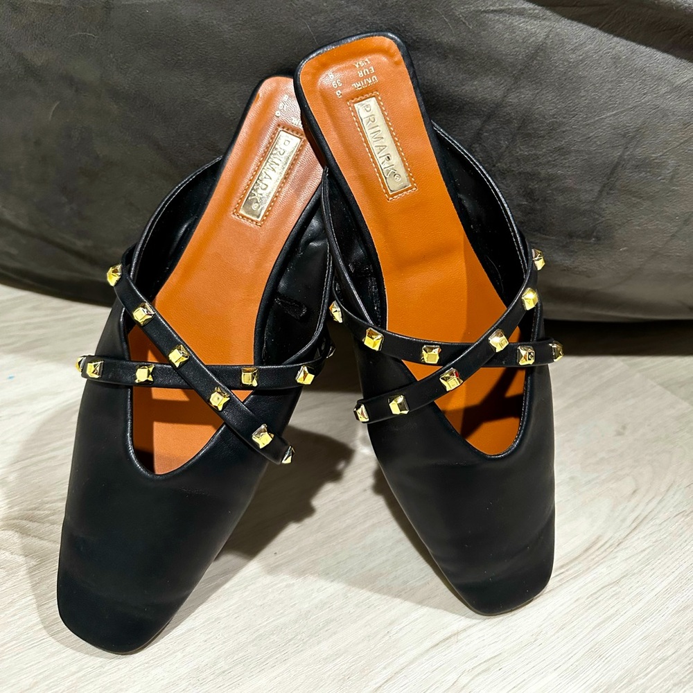 Black Studded Mules by Primark backless size 8